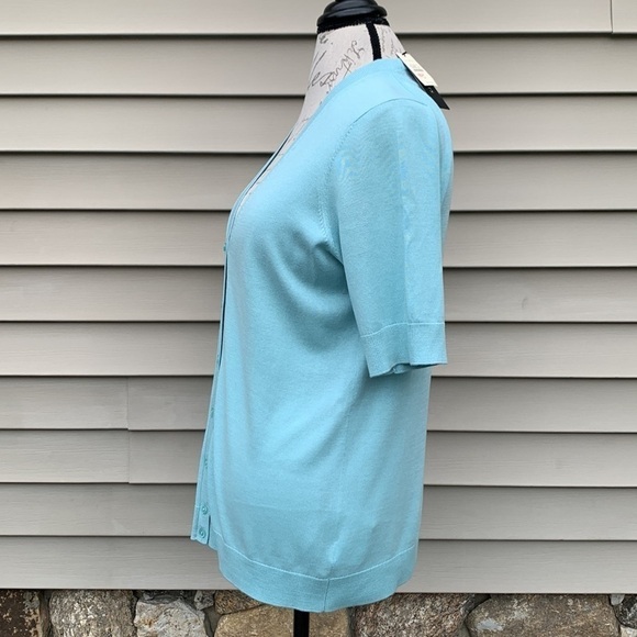 Talbots Short Sleeve Cardigan Sweater - Seafoam - Picture 6 of 11
